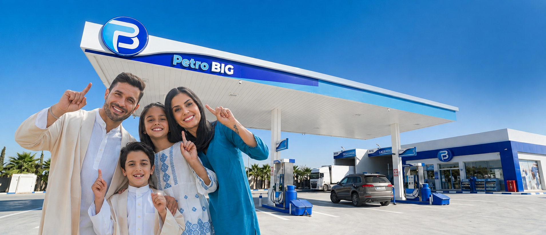 Happy Family at a Bright Petro Station